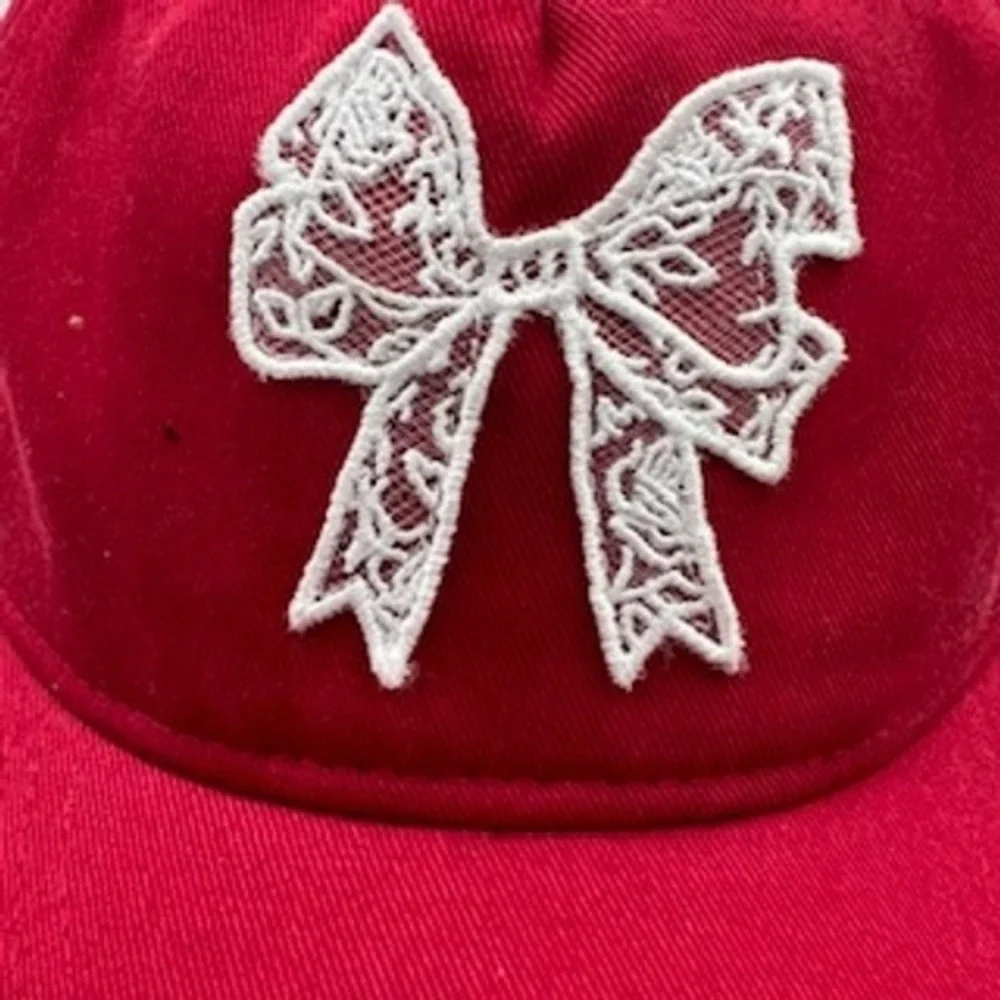 Wild Fable Red Cotton Snapback‎ Baseball Cap with White Lace Bow Applique OSFM